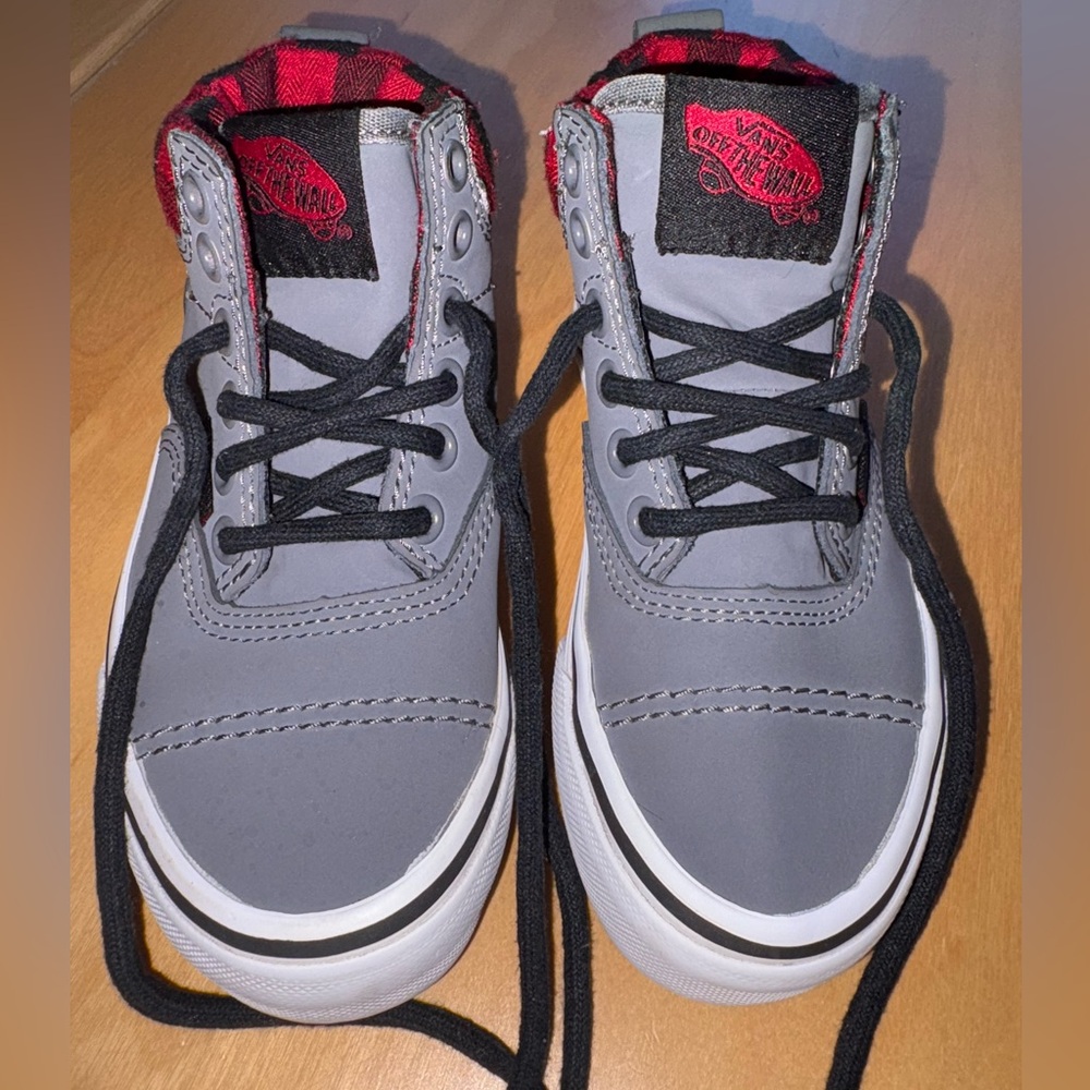 Little kid size 10.5 Vans Gray and Red buffalo check - plaid High-Tops